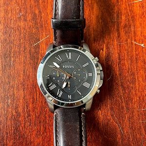 Men’s fossil watch with brown leather band